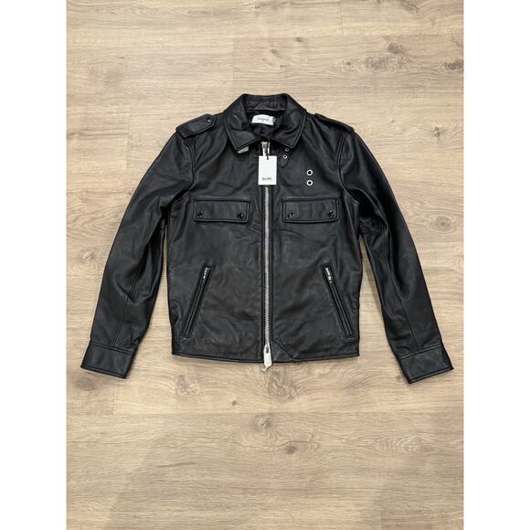Coach 1941 $1,500 Black Leather Zip Officer Jacket Motorcycle 56969 Size 44 - Picture 1 of 8